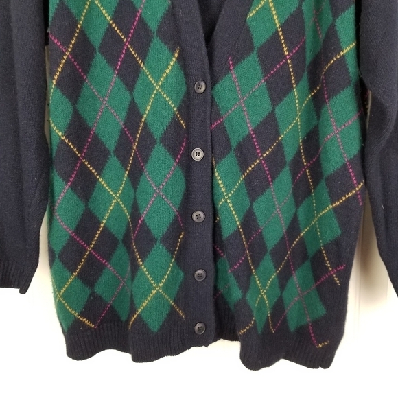 Evan Picone Womens Argyle Lambs Wool Angora Cardigan Sweater Medium Blue Green - Picture 2 of 8